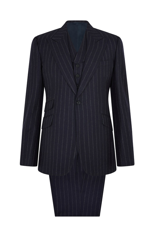 Navy Flannel Chalk Stripe Three-Piece Single Breasted Suit
