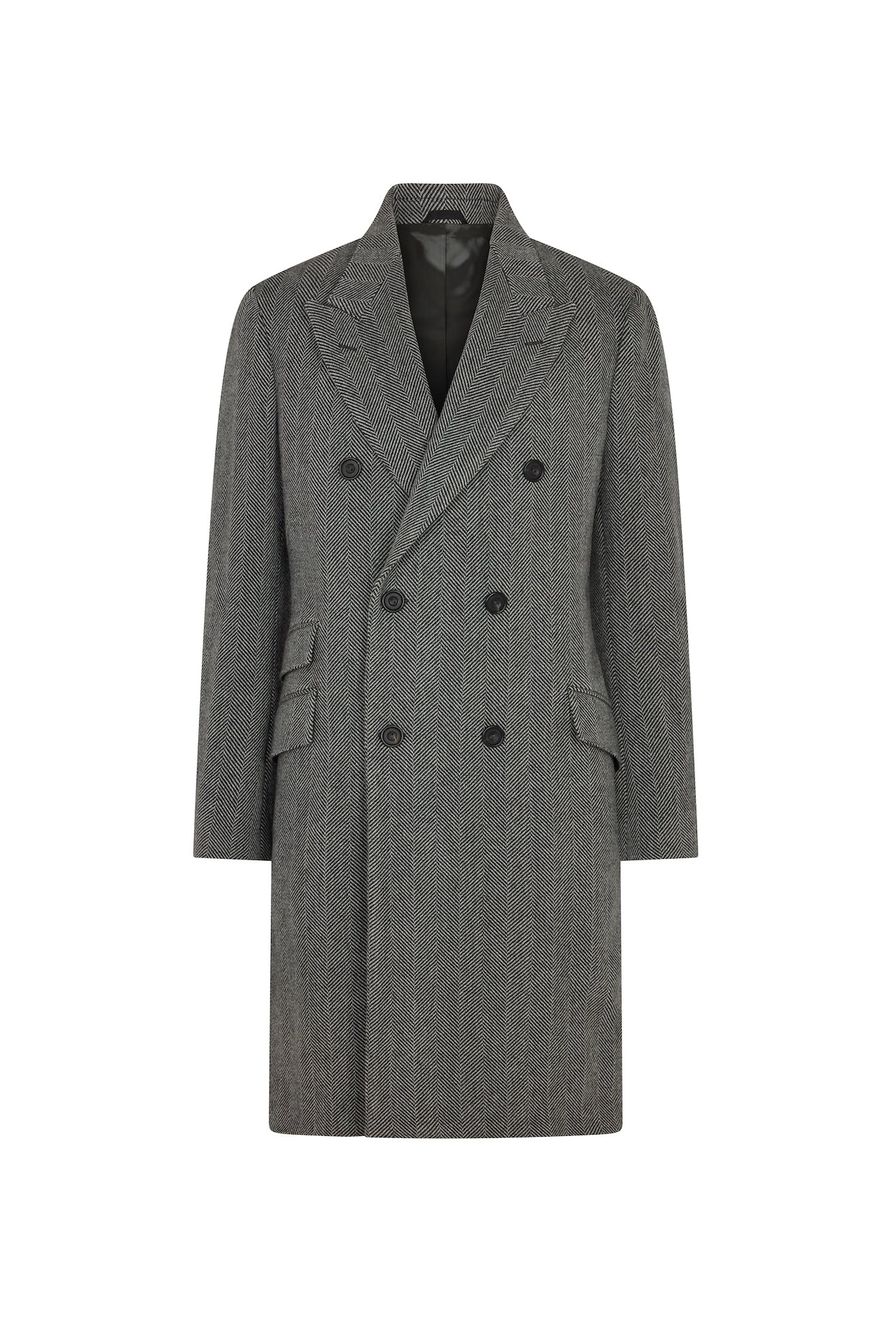 Grey Wool Herringbone Double Breasted Overcoat – Huntsman Savile Row
