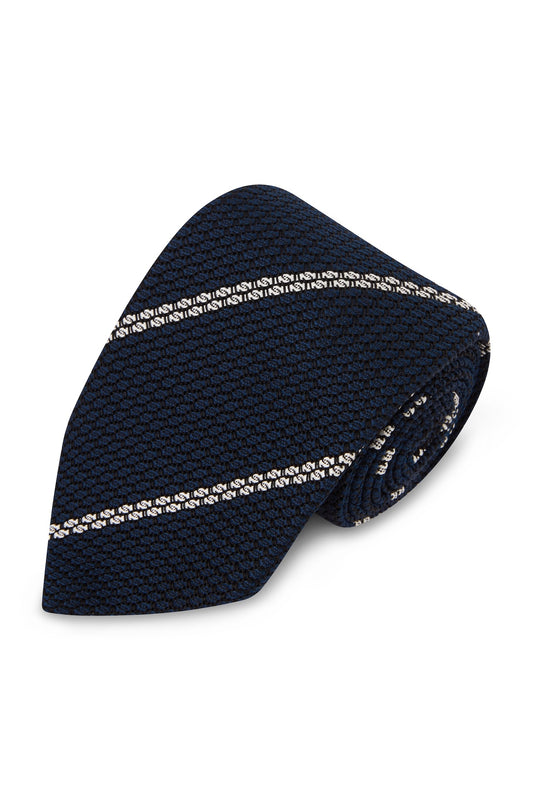 Navy/White Kimono Silk Grenadine Stripe Tie