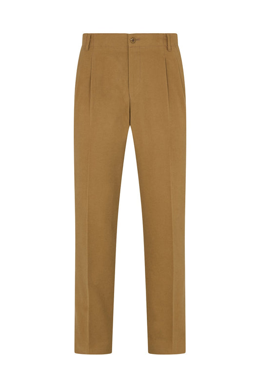Beige Military Flannel Casual Trousers