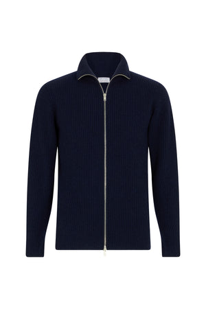 Huntsman x Smedley Midnight Merino/Cashmere Double Zip Jumper