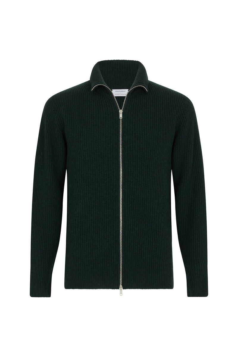 Huntsman x Smedley Green Merino/Cashmere Double Zip Jumper