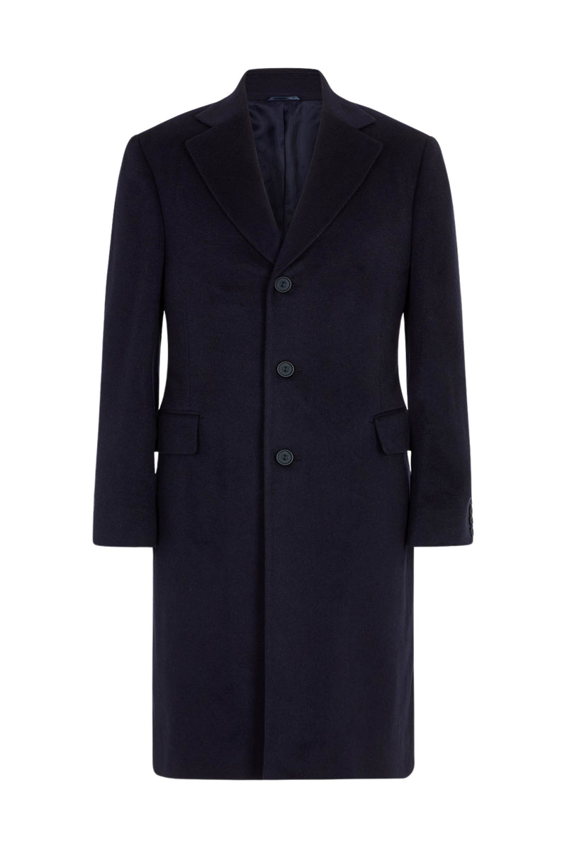 Navy Cashmere Single Breasted Overcoat