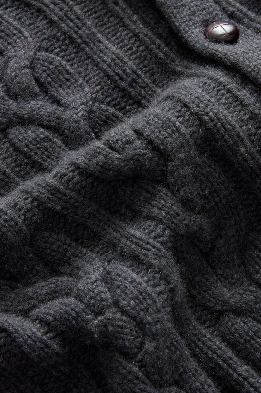 Grey Cashmere Shawl Neck Cable Knitwear