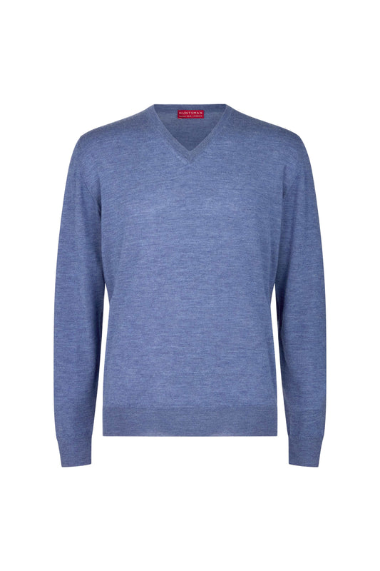 Blue Super 180s Cashmere V Neck Knitwear