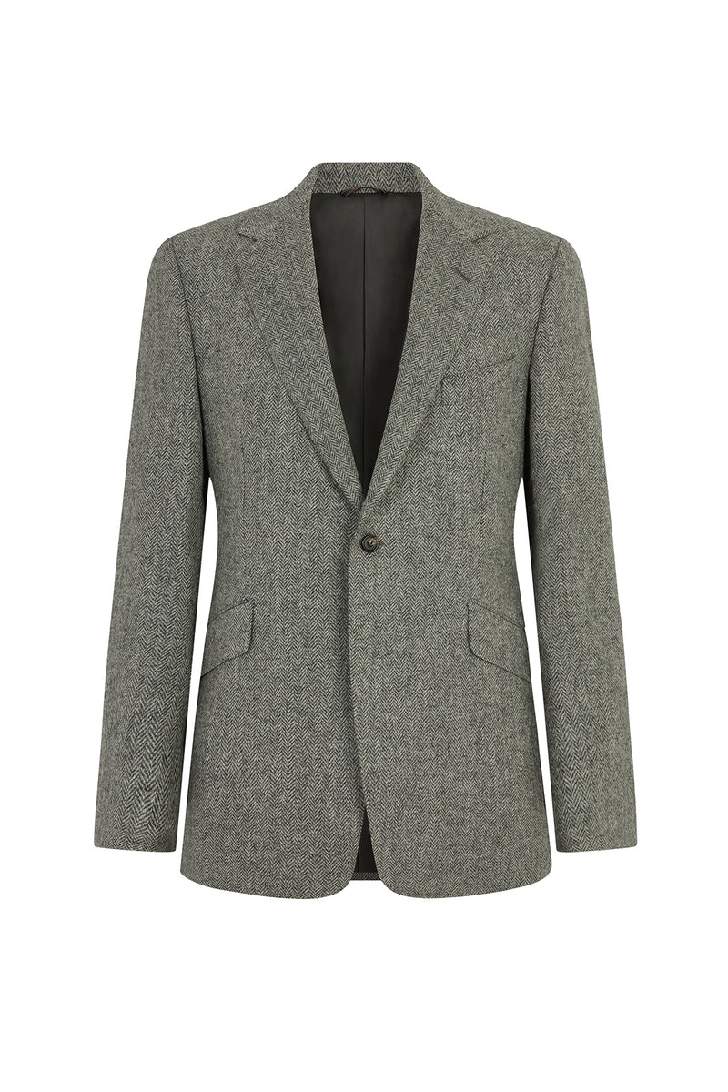 Grey Herringbone Single Breasted Jacket