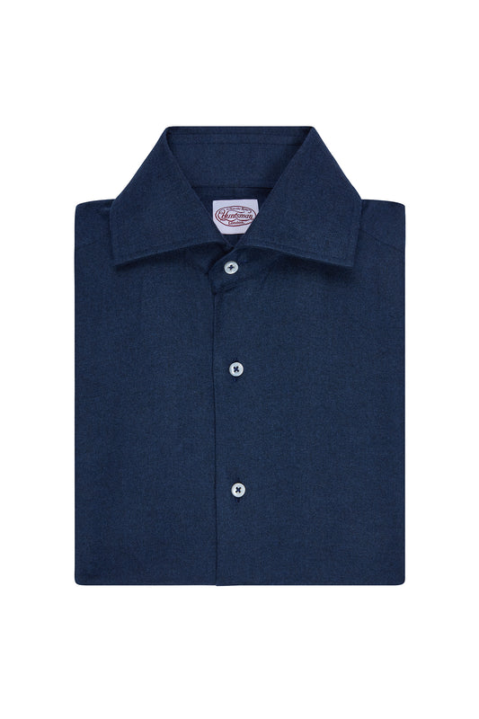 Indigo Brushed Herringbone Single Cuff Shirt