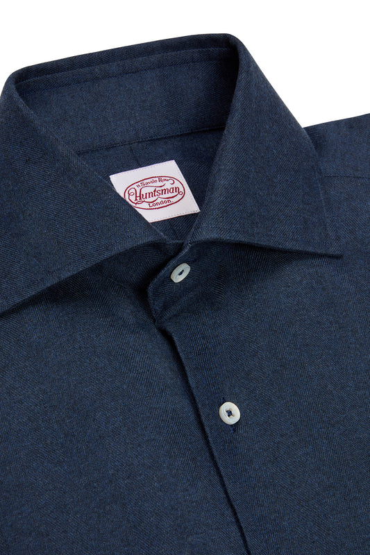 Indigo Brushed Herringbone Single Cuff Shirt