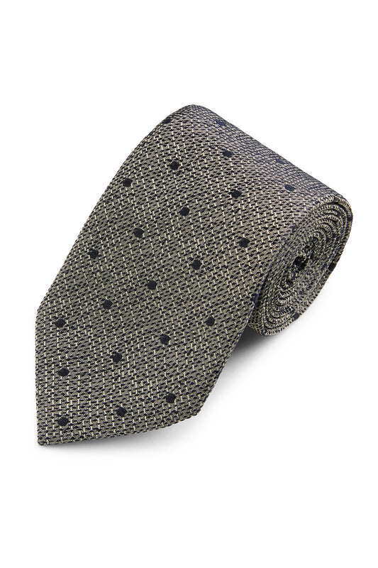 Navy Spot Tussah Silk Tie