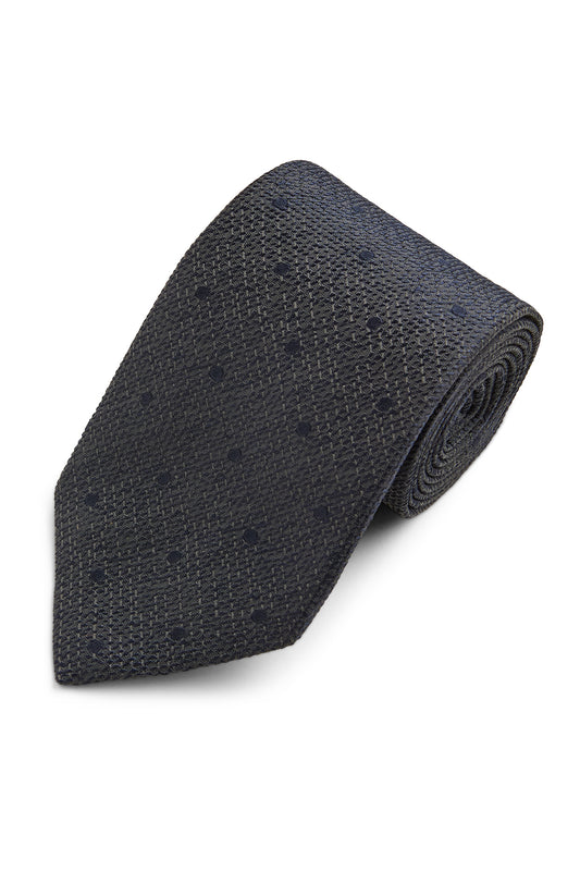 Navy Spot Tussah Silk Tie