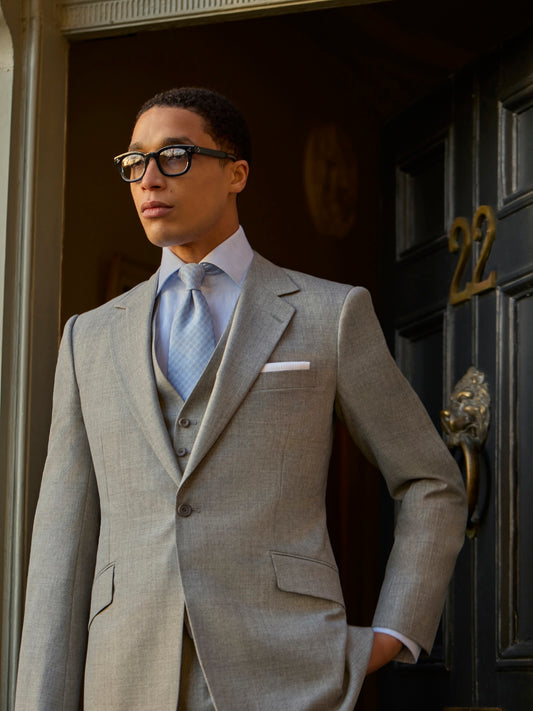 Grey Wool Three-Piece Single Breasted Suit