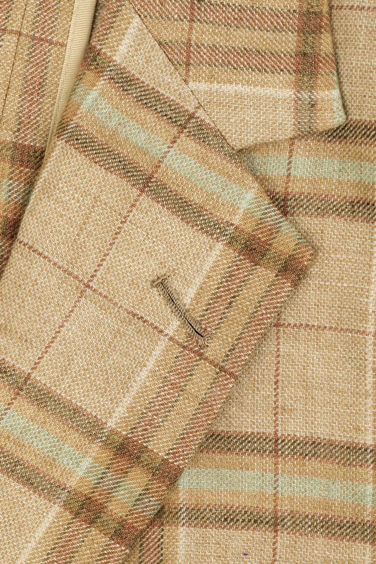Brown/Green Wool Silk & Linen Single Breasted Check Jacket