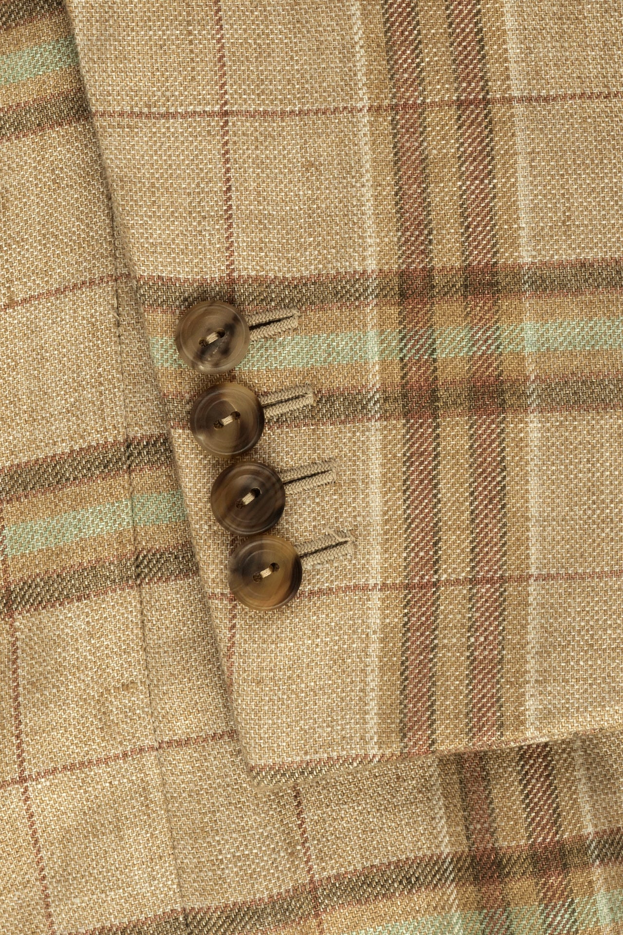 Brown/Green Wool Silk & Linen Single Breasted Check Jacket