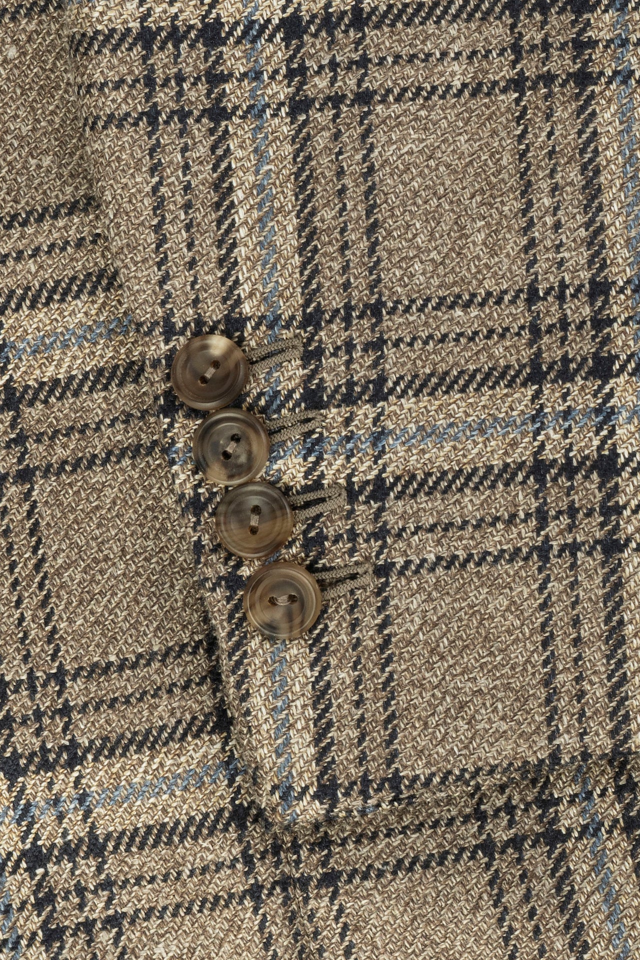 Brown/Blue Wool Silk & Linen Glen Check Single Breasted Jacket