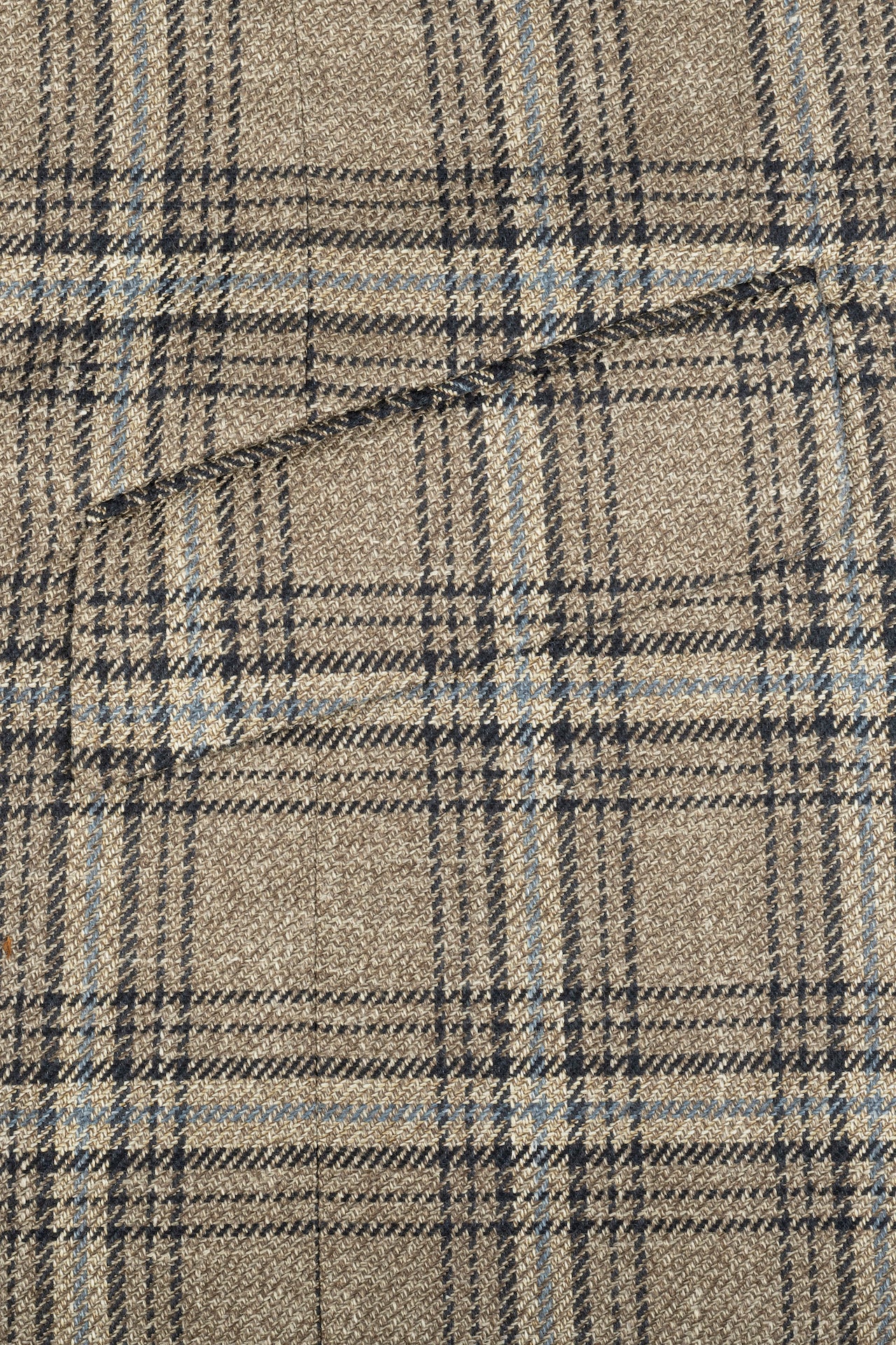 Brown/Blue Wool Silk & Linen Glen Check Single Breasted Jacket