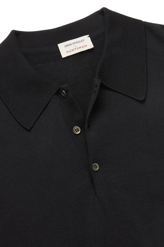 Huntsman x Smedley Navy Merino/Cotton Polo Neck