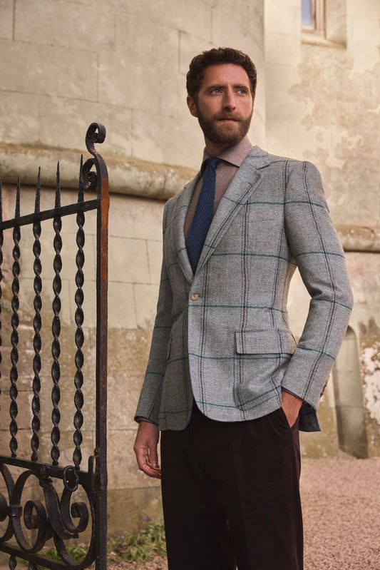 Blue, Green & Brown Check Single Breasted Patch Pocket Jacket