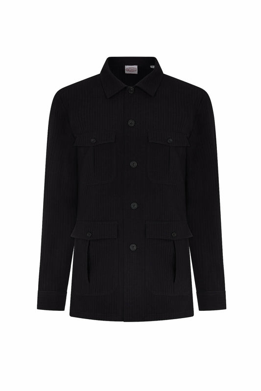 Navy Seersucker Safari Jacket