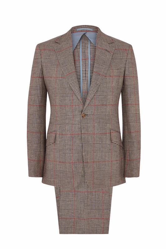 Claret/Blue Linen Unstructured 'Weekend Cut' Single Breasted Suit