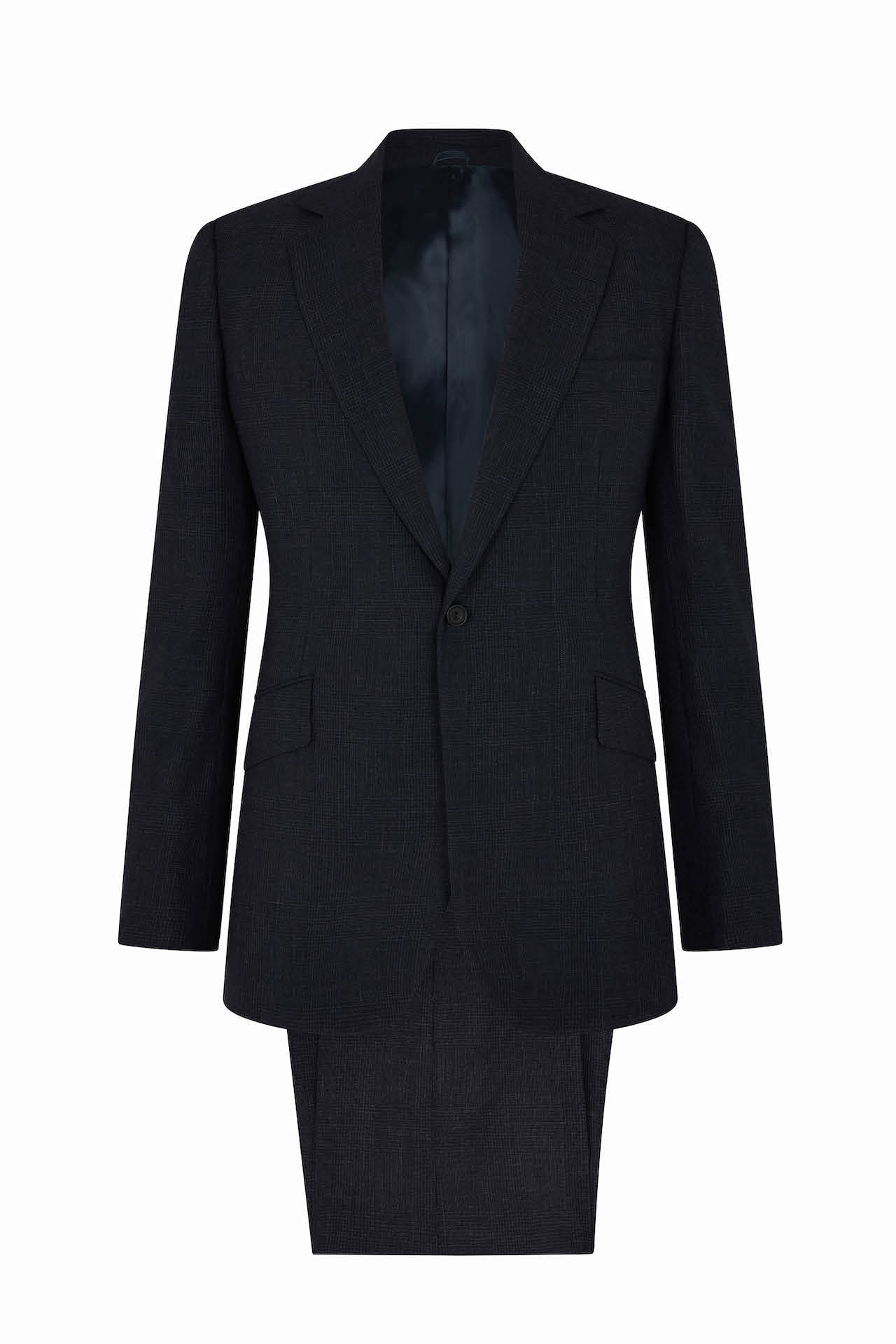 Navy Wool Prince of Wales Two Piece Single Breasted Suit