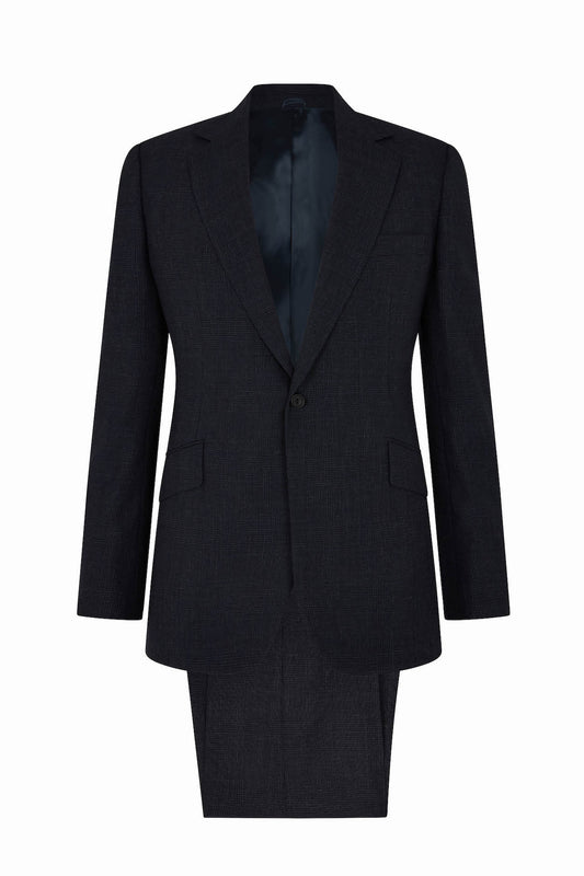Navy Wool Prince of Wales Two-Piece Single Breasted Suit