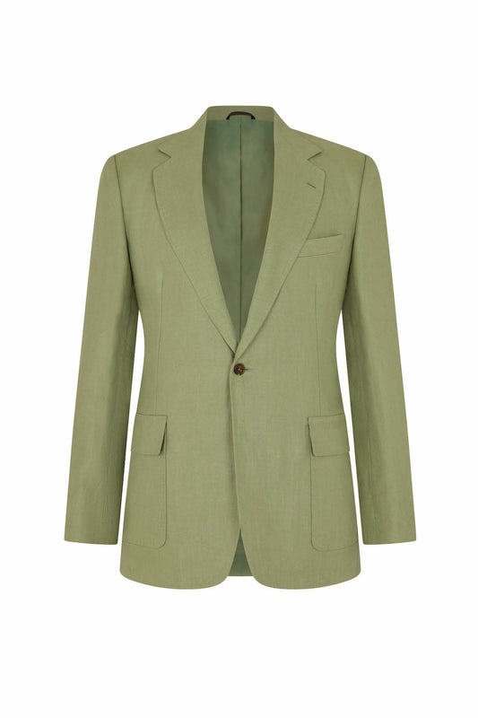 Sea Green Linen Single Breasted Patch Pocket Jacket