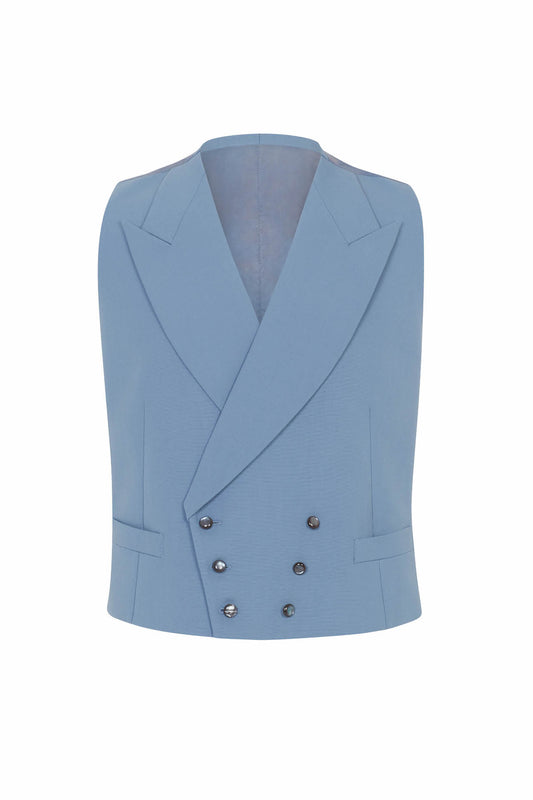 Blue Wool Double Breasted Morning Vest