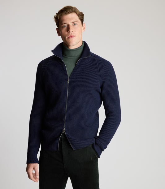 Midnight Wool Cashmere Double Zip Cardigan