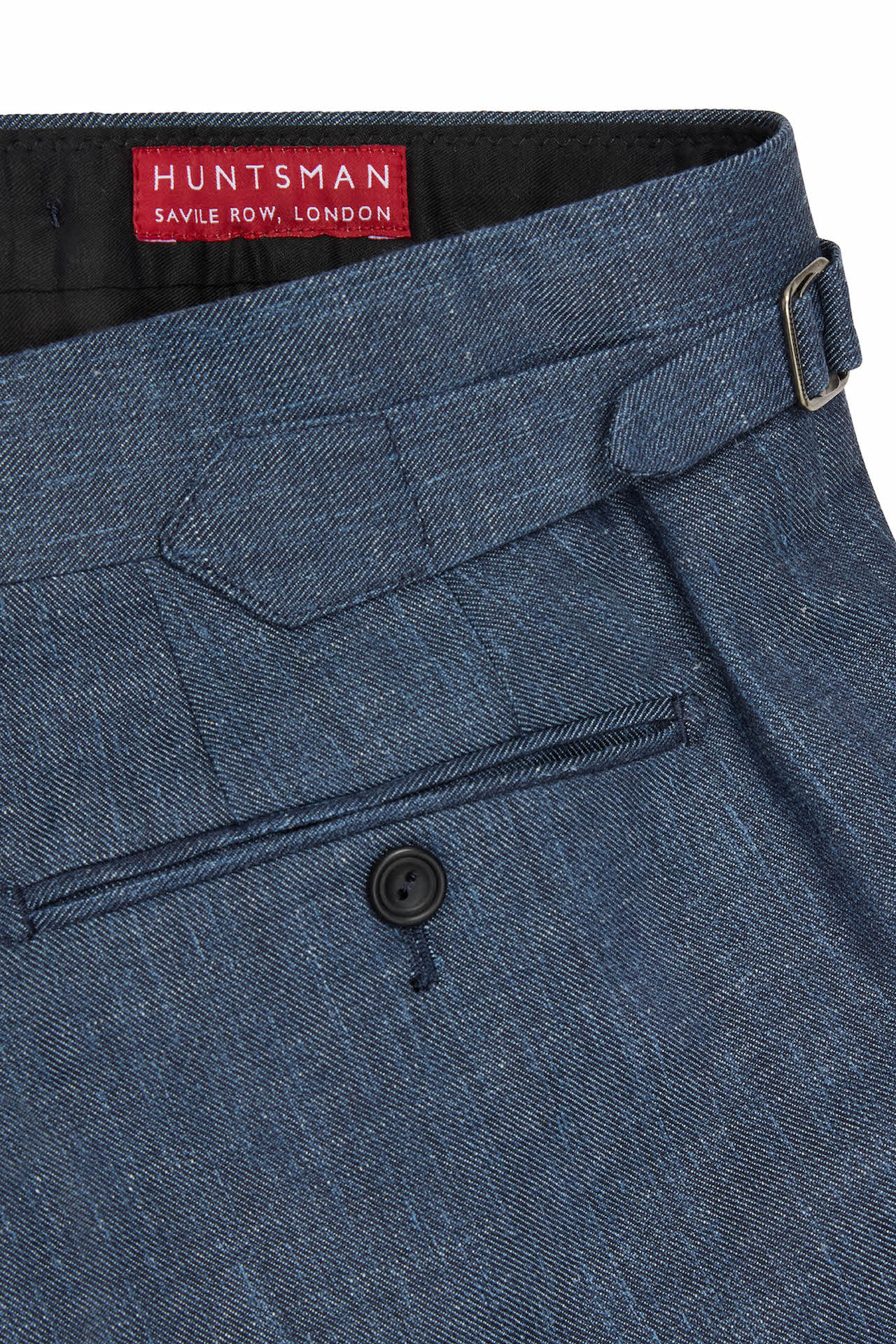 Petrol Blue Wool, Silk & Linen Trousers