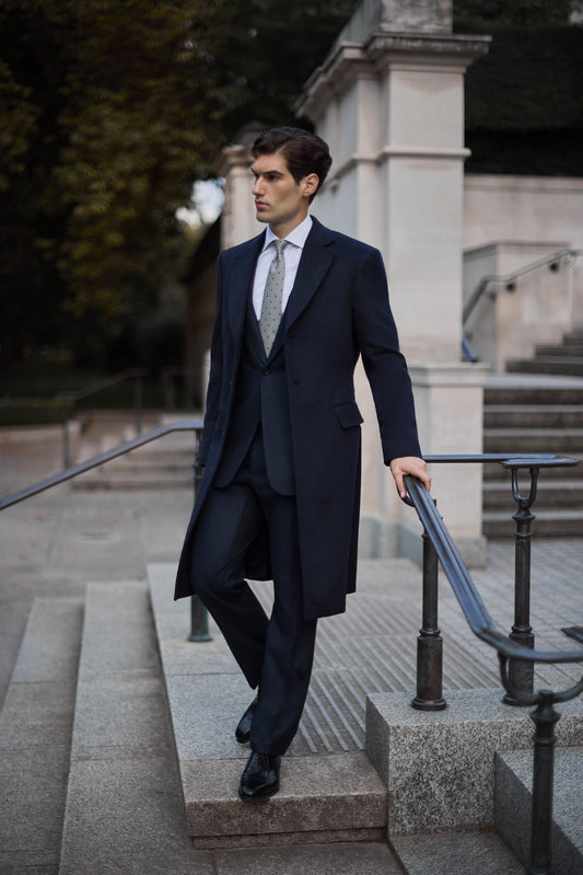 Navy Cashmere Single Breasted Overcoat