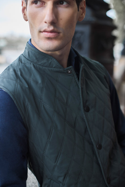 Green Quilted Cashmere Lined Gilet