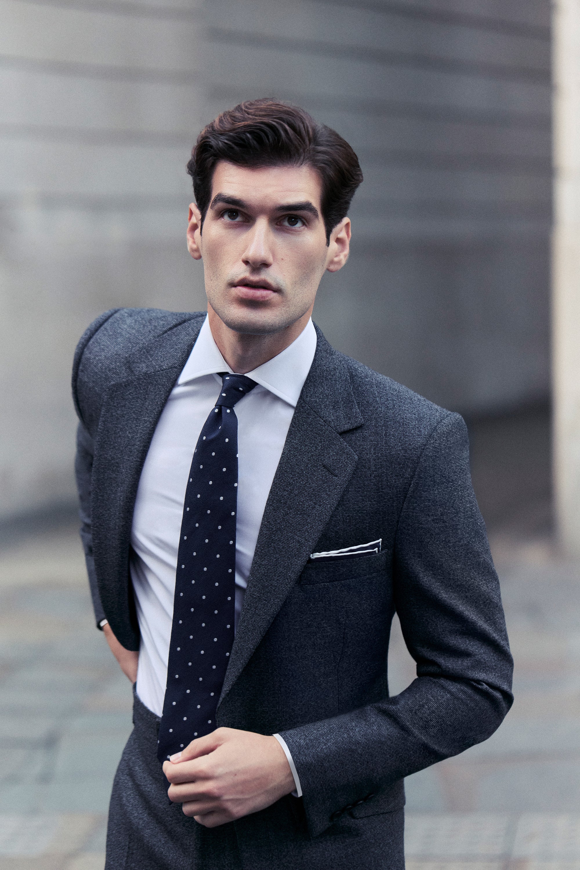 Grey/White Semi Plain Hopsack Weave Single Breasted Suit