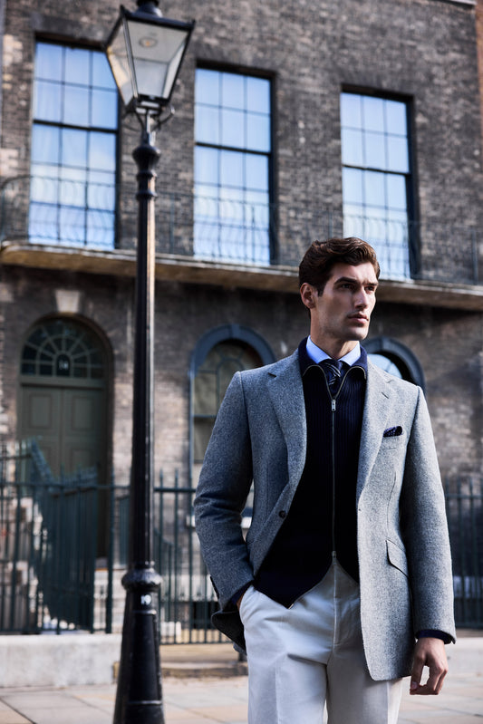 Grey Herringbone Single Breasted Jacket