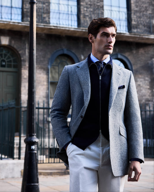 Grey Herringbone Single Breasted Jacket