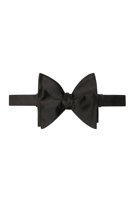 Dropped Black Silk Bow Tie