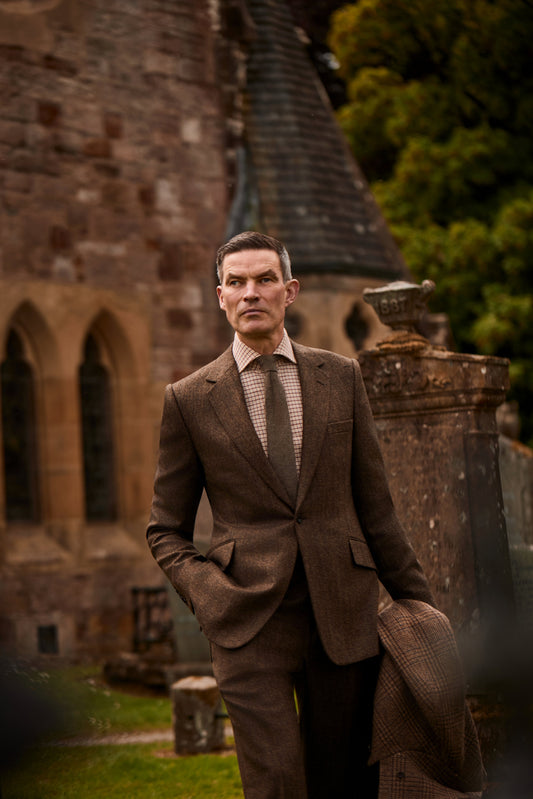 Brown Tweed Herringbone Single Breasted Suit