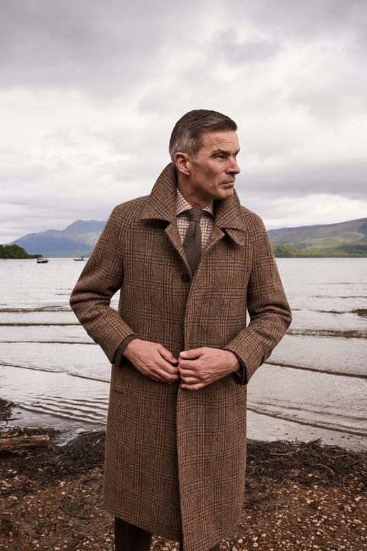 Brown Tweed Balmacaan Overcoat