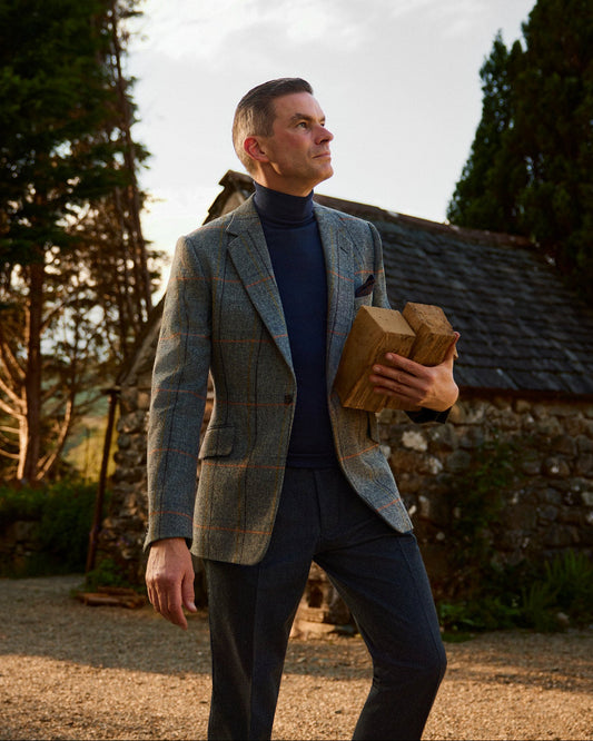 Grey Tweed House Overcheck Single Breasted Jacket