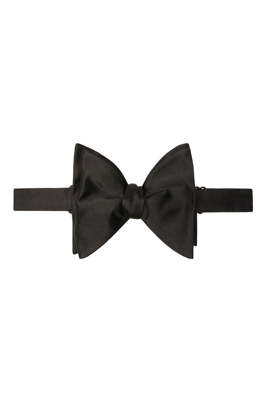Dropped Black Silk Bow Tie