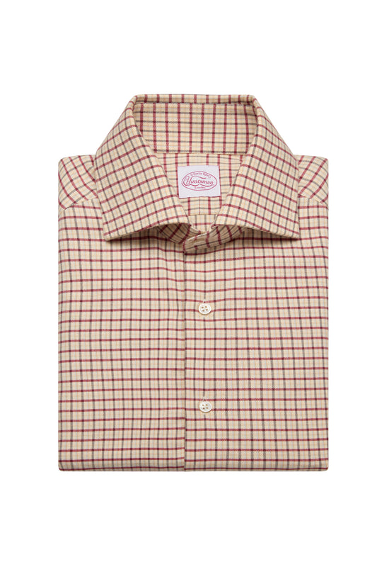 Burgundy Brushed cotton Tattersall Single Cuff Shirt
