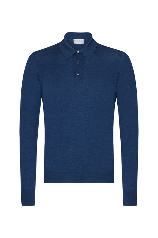 Indigo Merino Wool Polo Neck Knitwear