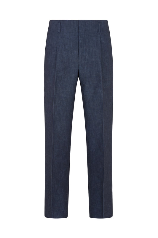 Navy Cotton/Linen Hollywood Trouser