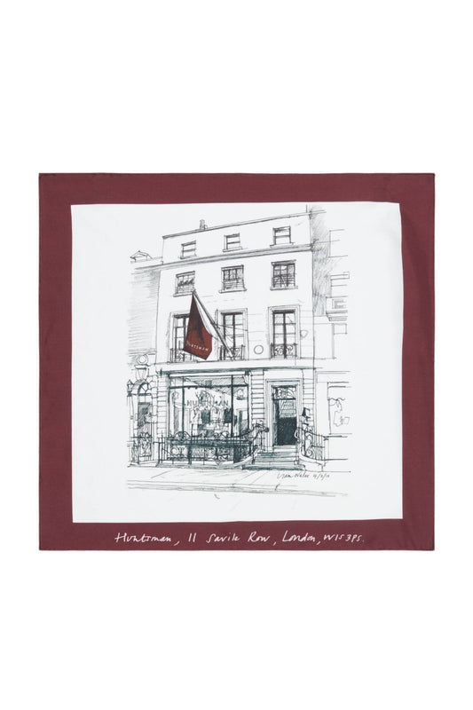 White/Claret Silk Savile Row Pocket Square