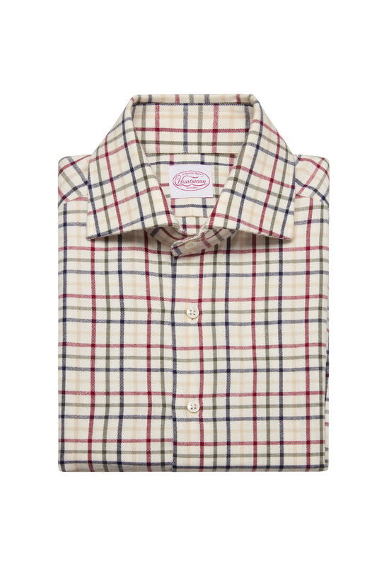 Wine Brushed cotton Tattersall Single Cuff Shirt