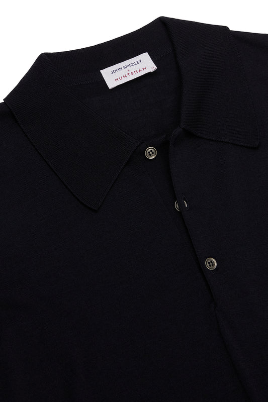 Huntsman x Smedley Navy Merino/Cotton Polo Neck