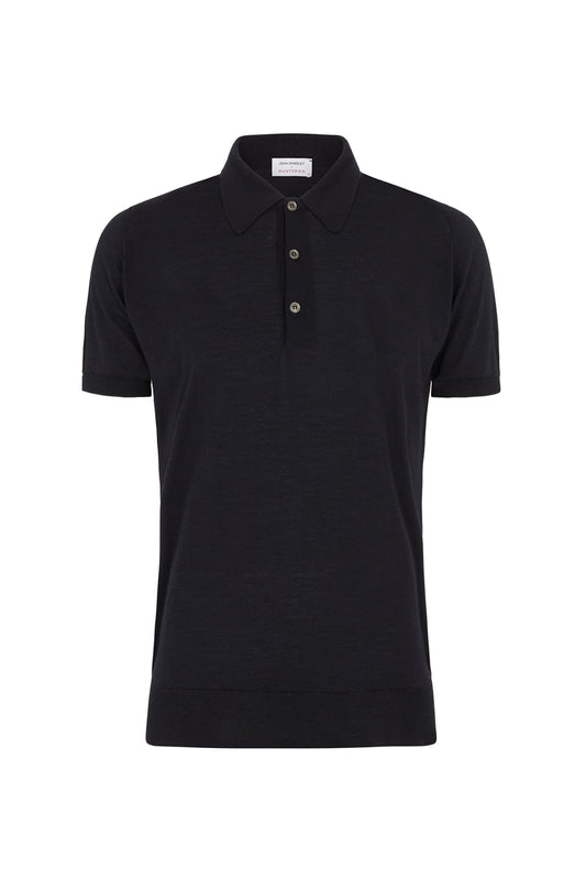 Huntsman x Smedley Navy Merino/Cotton Polo Neck