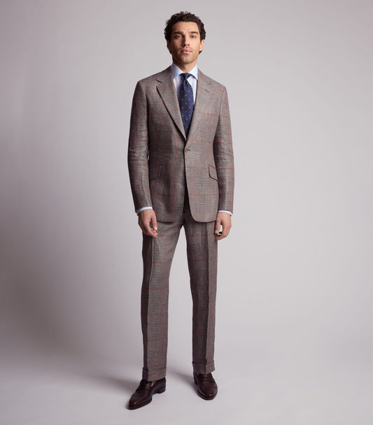 Claret/Blue Linen Unstructured 'Weekend Cut' Single Breasted Suit