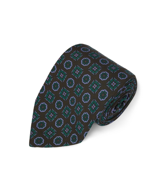 Brown and Green Madder Silk Tie