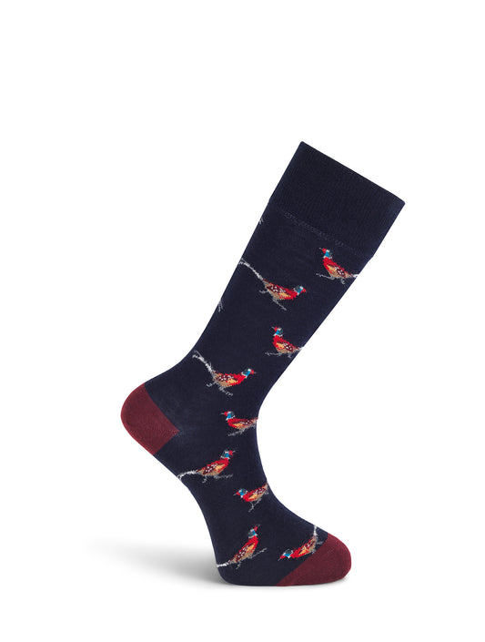 Navy Pheasant Wool Socks