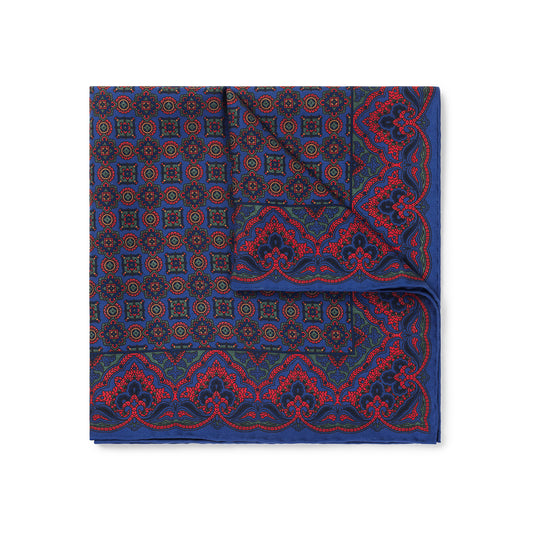 Claret/ Light Blue Madder pocket square